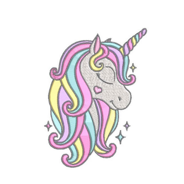 UNICORN, Embroidery Design with instant download online, face Embroidery Design. 4 sizes.